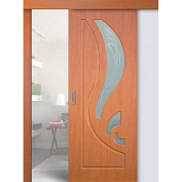 Дверь откатная раздвижная ПВХ Лилия (миланский орех, остекленная)